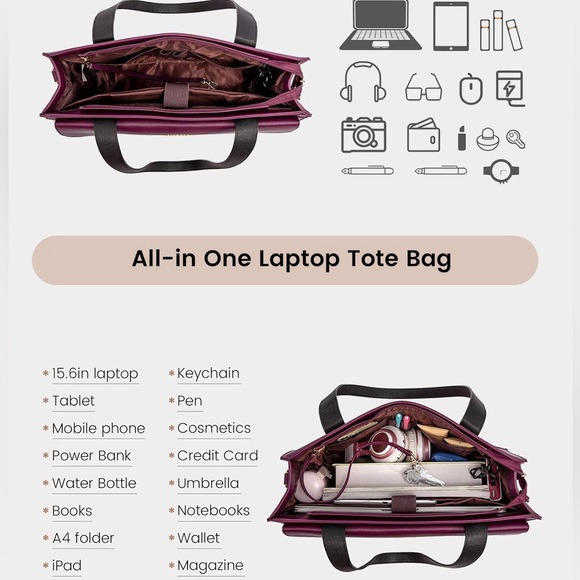 LOVEVOOK Black & Purple Aphrodite Tote Laptop Business Diaper Bag - Picture 2 of 10